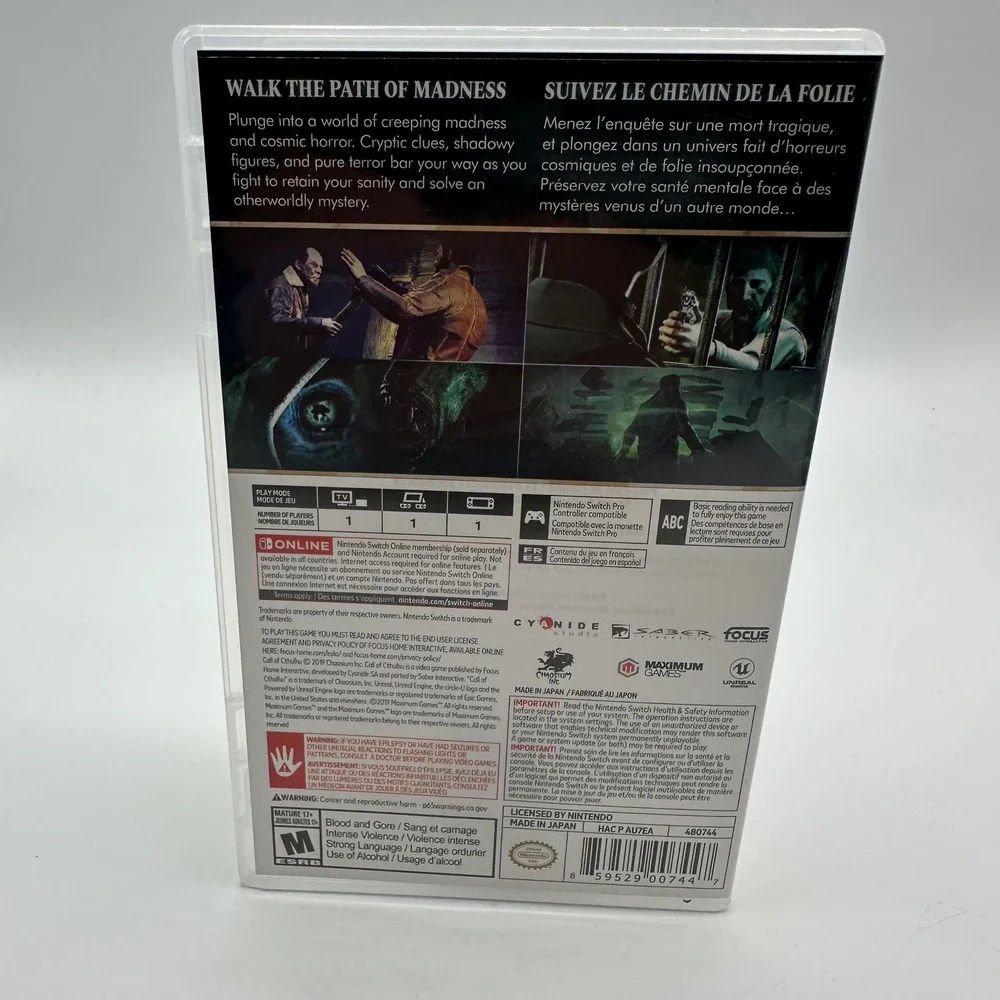 Call Of Cthulhu (Nintendo Switch, 2019 ) w/ Case Horror Focus Home Interactive